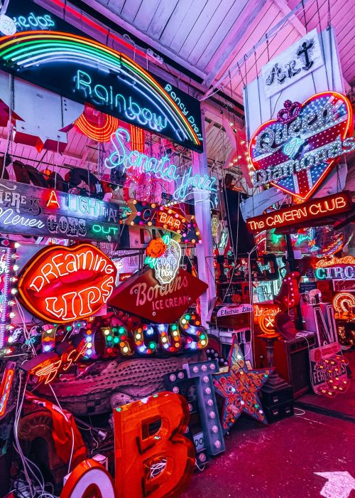 Bright neon art filling the room at God's Own Junkyard, Walthamstow, 4 Day London Itinerary