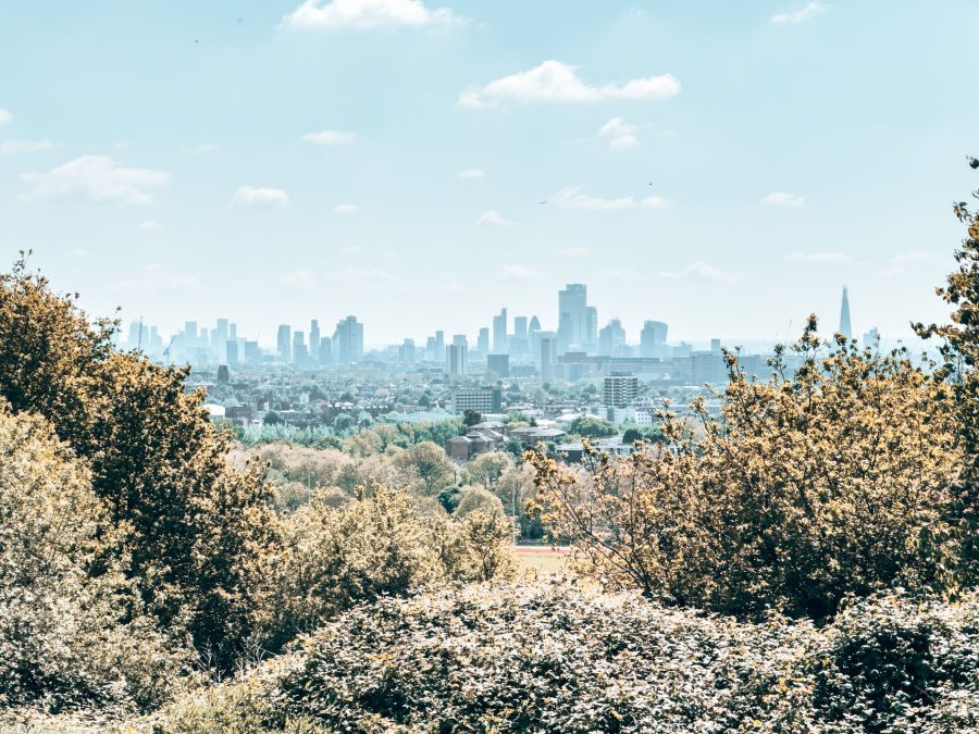 The view from the top of Parliament Hill overlooking the London skyline