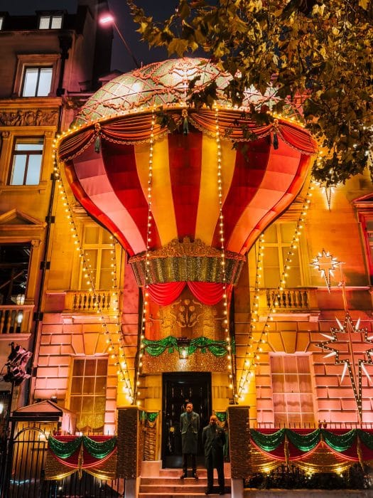 Annabel's exterior dressed as a pretty hot air balloon, best Christmas decorations in London