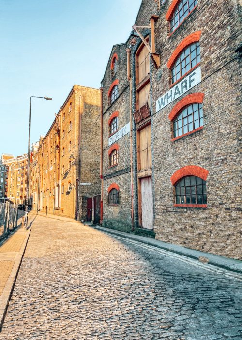 A cobbled street lined with old warehouses, Wapping, London Itinerary