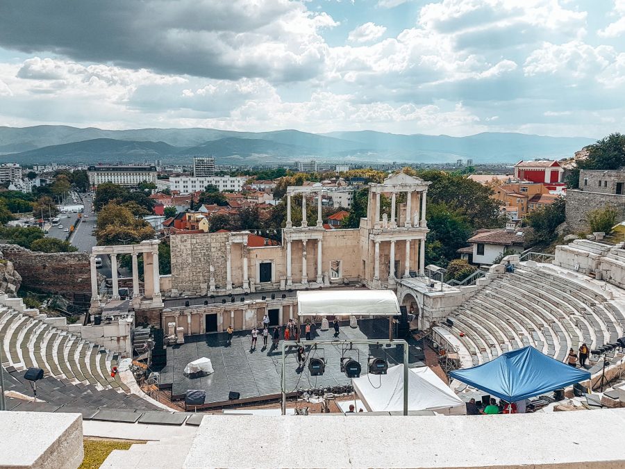 The Ancient Theatre of Philippopolis with mountains in the background, Plovdiv, things to do in Bulgaria