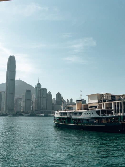 The Star Ferry, sat at the port with skyscrapers in the distance, best things to do in Hong Kong