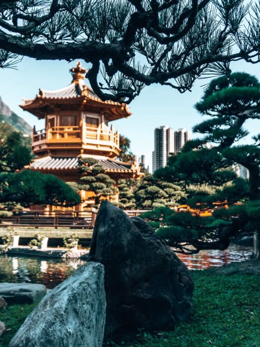 The intricate Golden Pavilion surrounded by water and trees, Nan Lian Garden, Things to do in Hong Kong