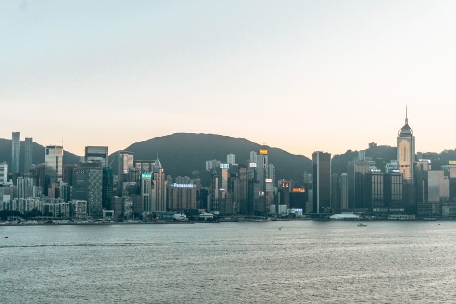 Looking across Victoria Harbour at the Hong Kong Island skyline