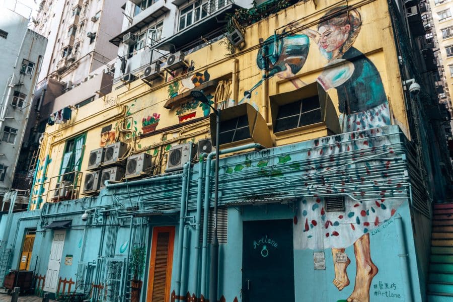 Colourful street art on the buildings on ArtLane, Things to do in Hong Kong