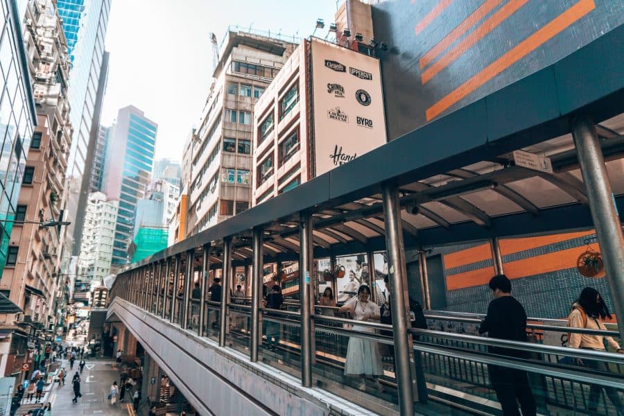 A long outdoor-covered escalator, Central-Mid-Levels Escalators, Hong Kong Island