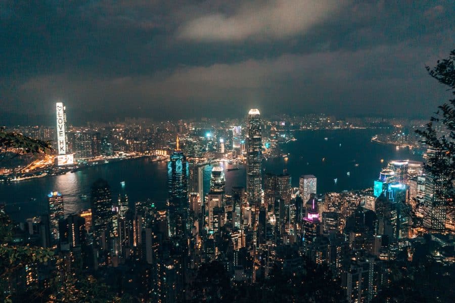 Views on The Peak Circle Walk over Hong Kong at night