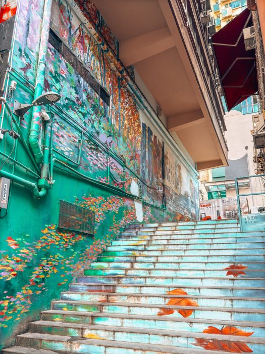 Stairs and the exterior of a building painted colourfully, ArtLane, Things to do in Hong Kong