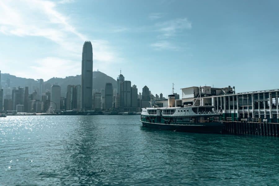 Star Ferry look towards the skyscrapers on Hong Kong Island