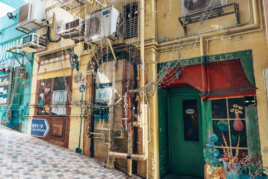 A street with colourful murals painted on, ArtLane, Places in Hong Kong