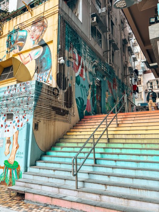 A street with colourful murals painted on, ArtLane, Places in Hong Kong