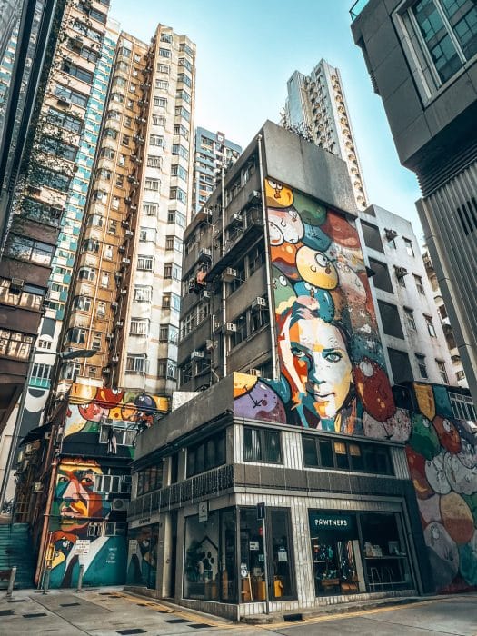 A street with colourful murals painted on, ArtLane, Places in Hong Kong