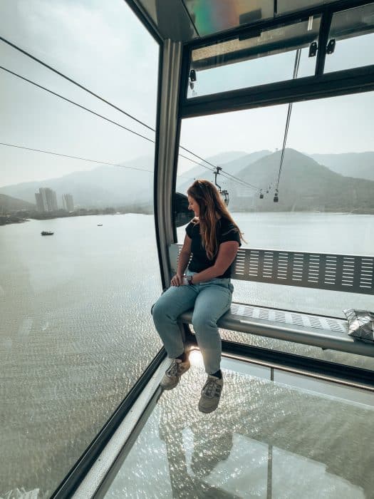 Helen lookout of the fully glass cable car above the ocean, Ngong Ping 360, Lantau Island, Hong Kong Itinerary