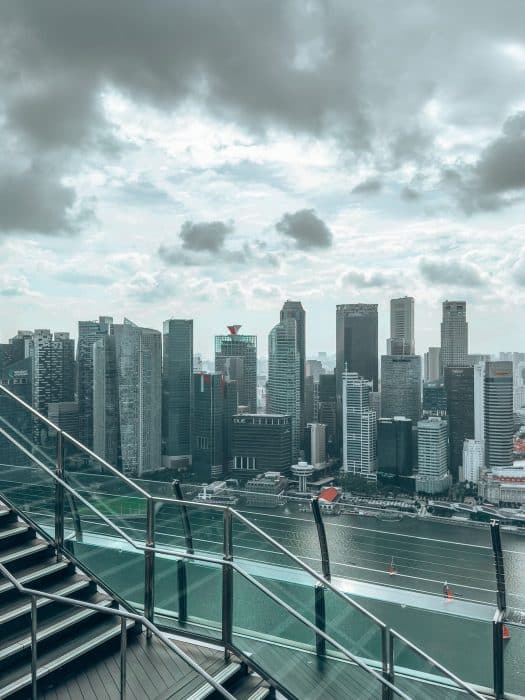 View across Marina Bay to Merlion Park with the huge city skyscrapers in the background, Marina Bay Sands Rooftop Bar, CÉ LA VI's, 3-Day Singapore Itinerary