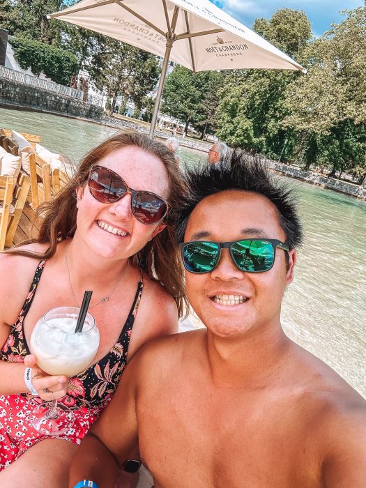 Drinking cocktails at Le Pop Plage, Imperial Beach, places to visit in Annecy