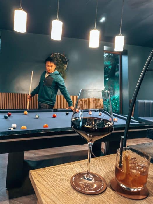 Andy playing pool in the bar at the Tawny Hotel, best hotels in Staffordshire