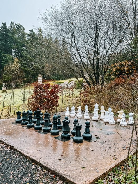 Giant chess along the Folly Trail at the Tawny Hotel, best luxury hotels in Staffordshire