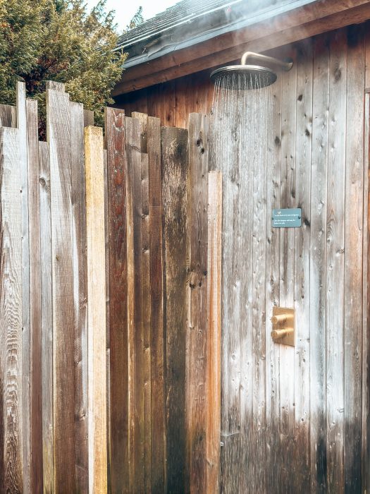 Outside shower in one of The Lookouts, the Tawny Hotel, best hotels in Staffordshire
