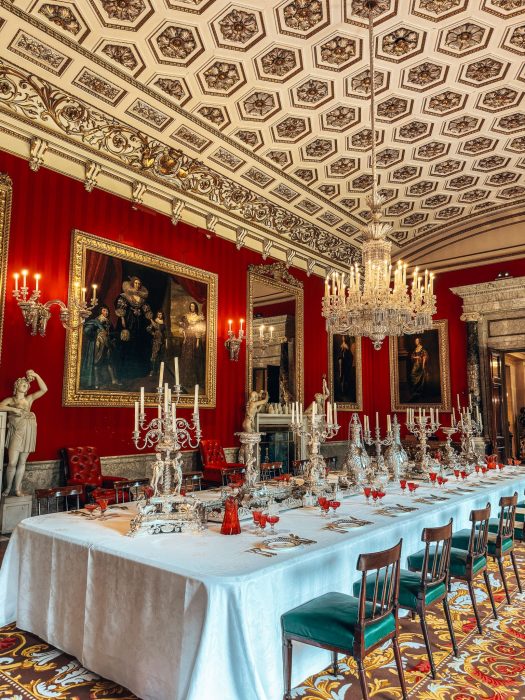 The lavish dining room at Chatsworth House, best things to do in the Peak District, Tawny Hotel