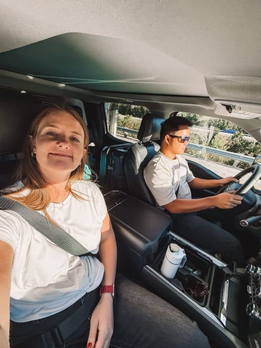 Andy driving a motorhome and Helen in the passenger seat, getting around Nova Scotia