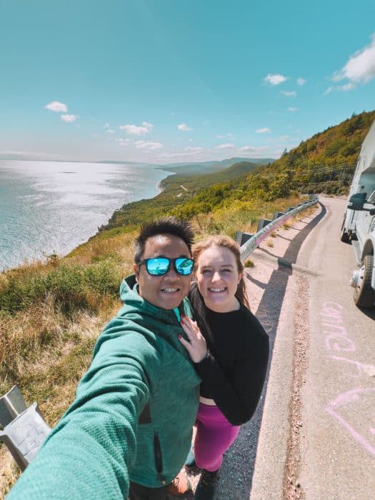 Helen and Andy at Pathend Brook Lookout where lush forest meets the Atlantic Ocean, Places to Visit in Nova Scotia