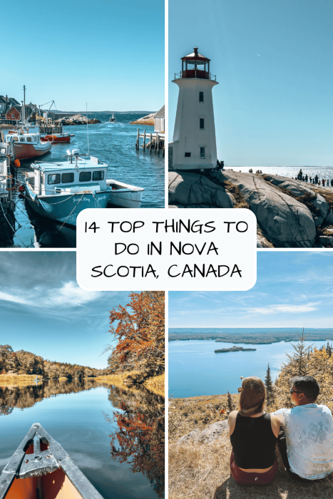 A pin on the best things to do in Nova Scotia, Canada with images of Peggy's Cove Lighthouse, Salt Mountain and Kejimkujik National Park