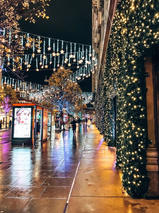Twinkling stars line Oxford Street, London Christmas decorations
