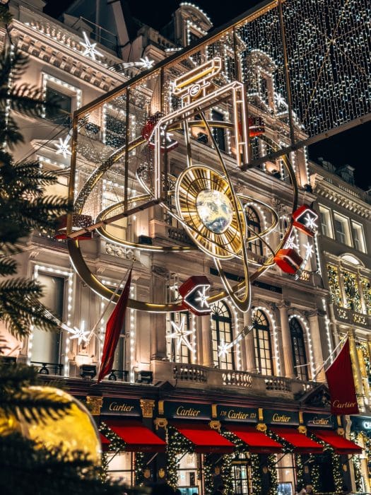 Elegant exterior of Cartier on New Bond Street, best places to visit in London at Christmas